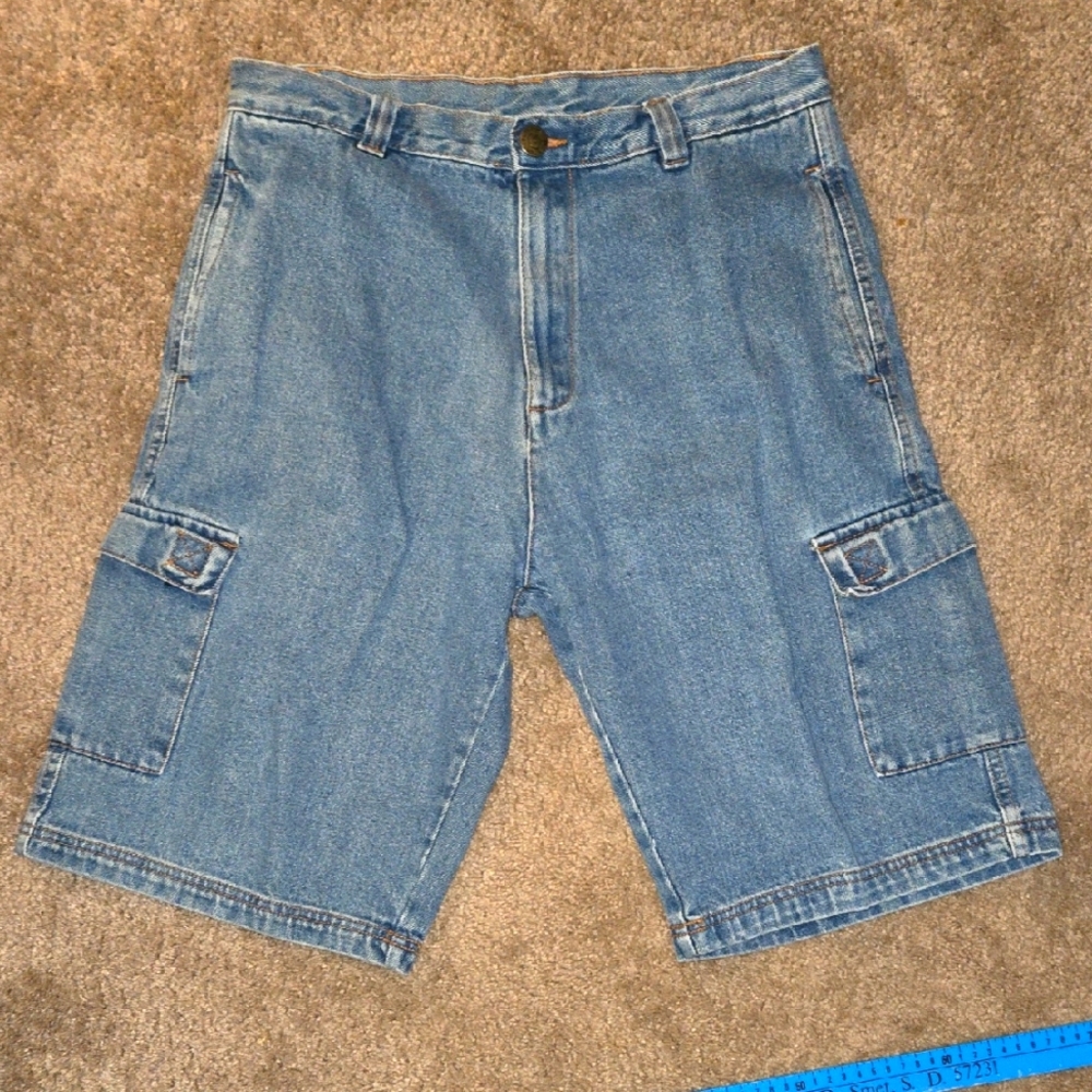VINTAGE Burnside Shorts 32 Mens Blue Denim Cargo Casual Jean Jorts